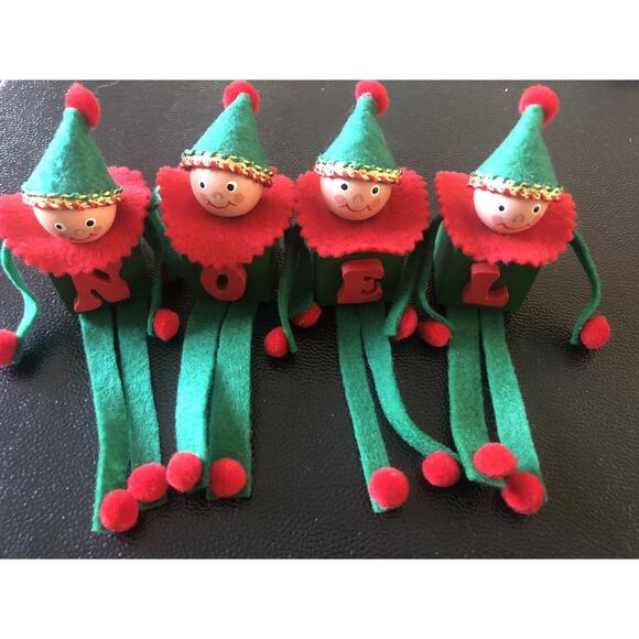 Vintage ELF Shelf Sitter “Noel”Christmas Decor Handmade Wood Blocks Dangle Limbs - Picture 1 of 7